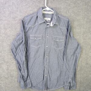 Celio Relax Collection Shirt Mens Large Blue Long Sleeve Western Pearl Snap Top